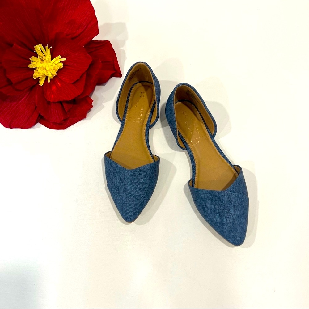 Lauren Conrad Women's Blue Denim Memory Foam Pointed Toe Flats - Size 9 -Reemoly